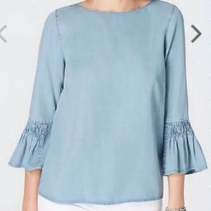 J. Jill denim chambray top with pleated bell sleeves size medium